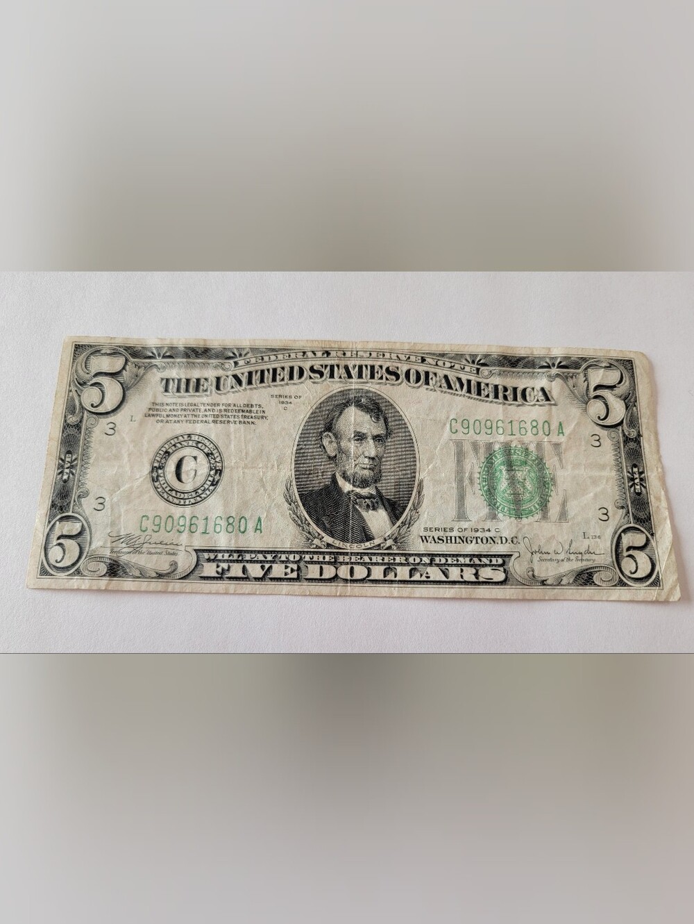 1934 C Series Five Dollar Federal Reserve Note